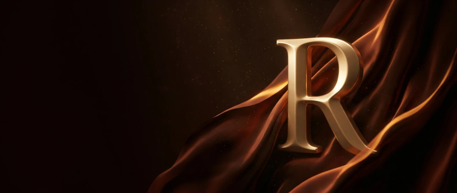 Golden Letter R | Rebecca Reynolds A golden letter 'R' is dramatically displayed amidst fiery orange and brown flames.